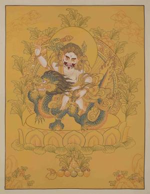 White Dzambala Thangka Painting | Wrathful Fierce Wealth Deity | Traditional Buddhist Art